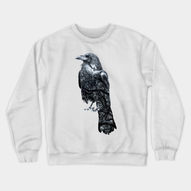 Double Exposure Crow & Tree Branches Crewneck Sweatshirt by SingeDesigns